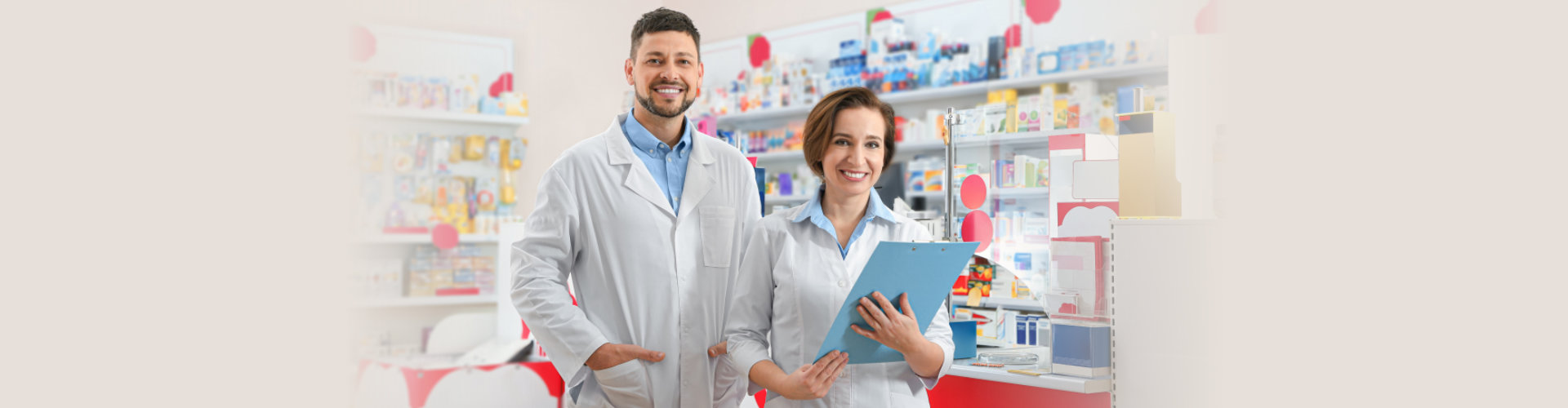 professional pharmacists in modern drugstore