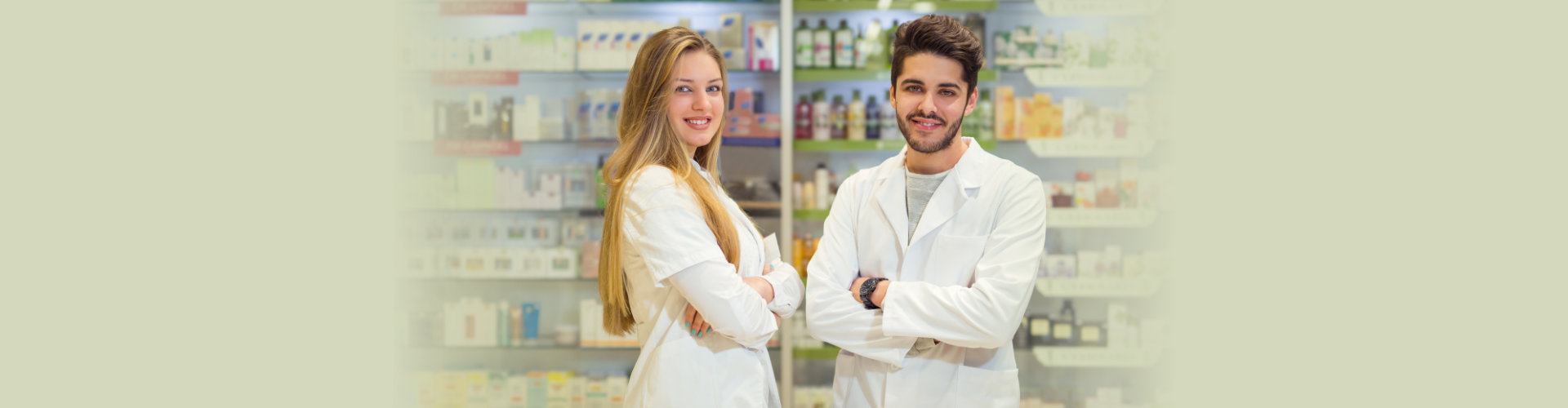 man and woman standing on the pharmacy
